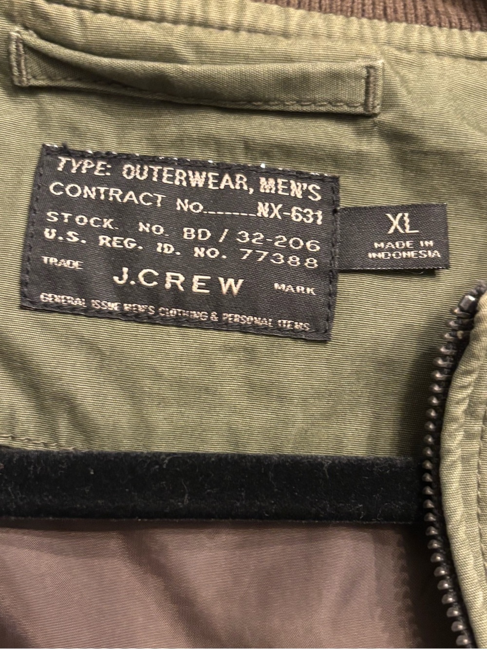 J. Crew Olive Green Bomber Jacket - Men’s size XL - Picture 3 of 7